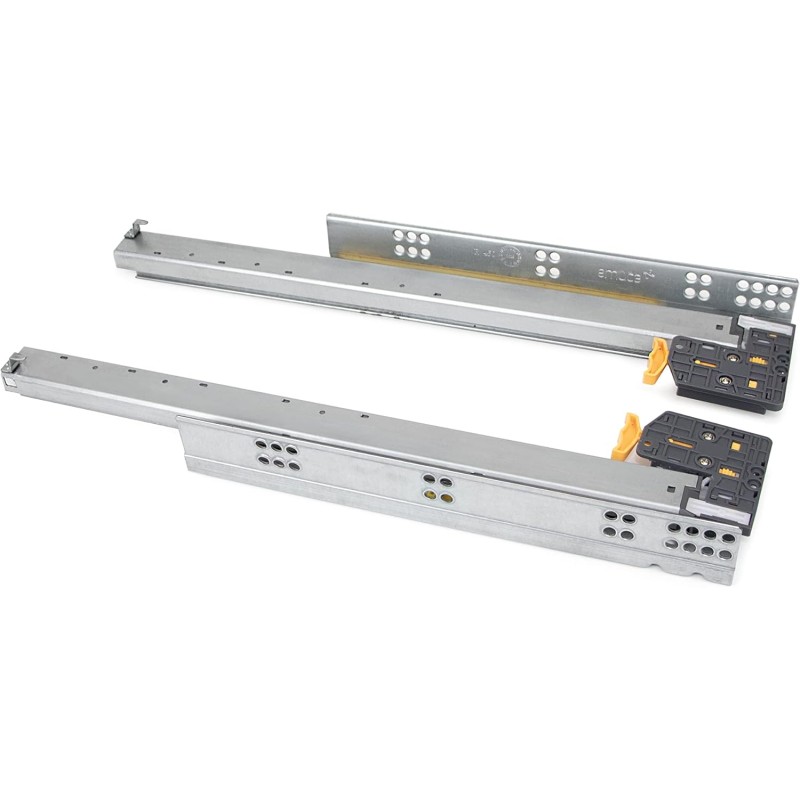 Emuca - Silver Drawer Guides Full Extension Soft Close and Coupling 440 Zinc Plated Steel