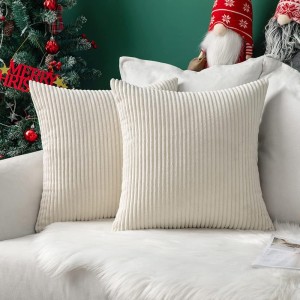 MIULEE Set of 2 Christmas Cushion Covers, Corduroy, Decorative, Sofa Cushion, Couch Cushion, Decorative Cushion Cover with Hidden Zip, 40 x 40 cm, Beige