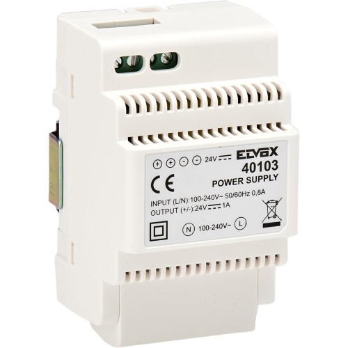 VIMAR 40103 Power Supply for Video Intercoms with Output 24Vdc, Supply 100-240V 50/60Hz, on DIN Rail (60715 TH35), Space Requirement 3 Modules with 17.5 mm, 240 V, Bianco