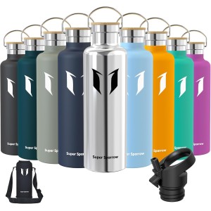 Super Sparrow Stainless Steel Water Bottle, 350 ml, 500 ml, 620 ml, 750 ml, 1 L, Leak-Proof Thermos Flask, BPA-Free Water Bottle, Carbonated Thermos Flask for Children, Fizz, Sports, University,