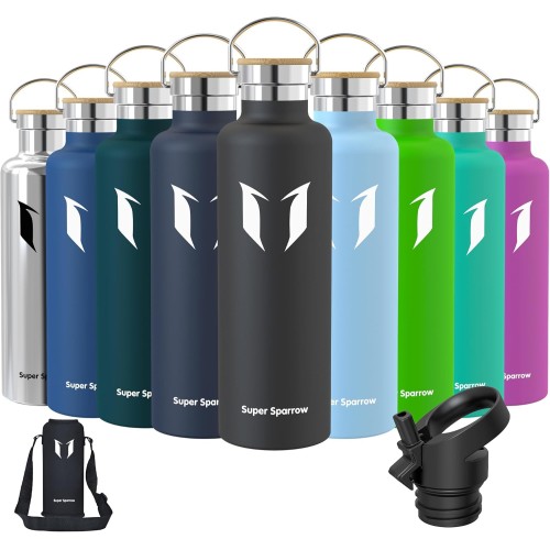 Super Sparrow Stainless Steel Water Bottle, 350 ml, 500 ml, 620 ml, 750 ml, 1 L, Leak-Proof Thermos Flask, BPA-Free Water Bottle, Carbonated Thermos Flask for Children, Fizz, Sports, University,
