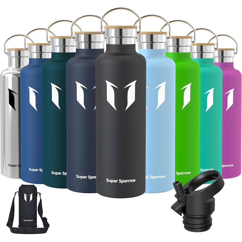 Super Sparrow Stainless Steel Water Bottle, 350 ml, 500 ml, 620 ml, 750 ml, 1 L, Leak-Proof Thermos Flask, BPA-Free Water Bottle, Carbonated Thermos Flask for Children, Fizz, Sports, University,