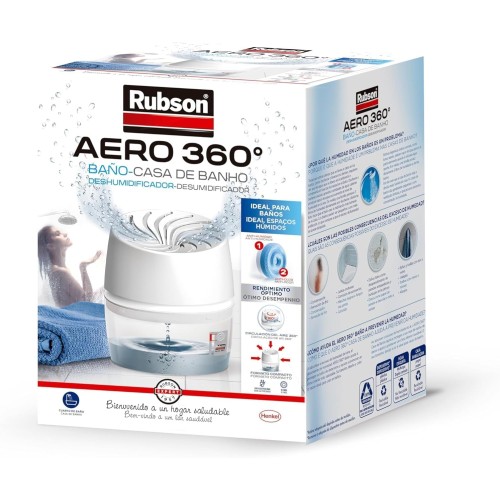 Rubson AERO 360º Bathroom Portable Cordless Dehumidifier for Bathroom, Moisture Absorbing for Air Circulation, Moisture Condensation Sink, Device and Tablet (450g)