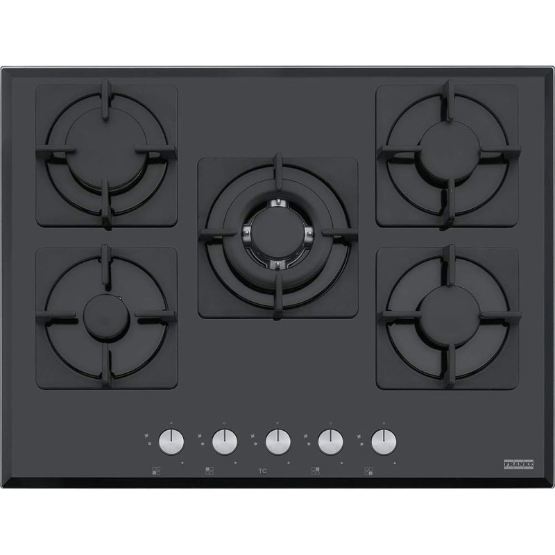 Franke FHNS 705 4G TC BK C Built-in Gas Hob Black - Plate (Built-in, Gas Hob, Glass, Black, Cast Iron, 1000 W)