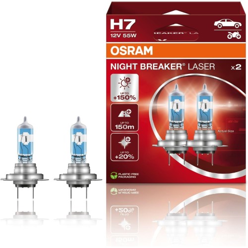 Osram Night Breaker Laser H7 next generation, + 150% more brightness, halogen headlight lamp, 64210NL-HCB, 12V car, Duo Box (2 lamps)