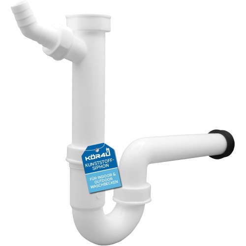 kör4u Plastic Siphon, 1 1/2 Inch x 40/50 mm, Pipe Odour Trap for Sink with Machine Connection, Rubber Sleeve, Drain Pipe