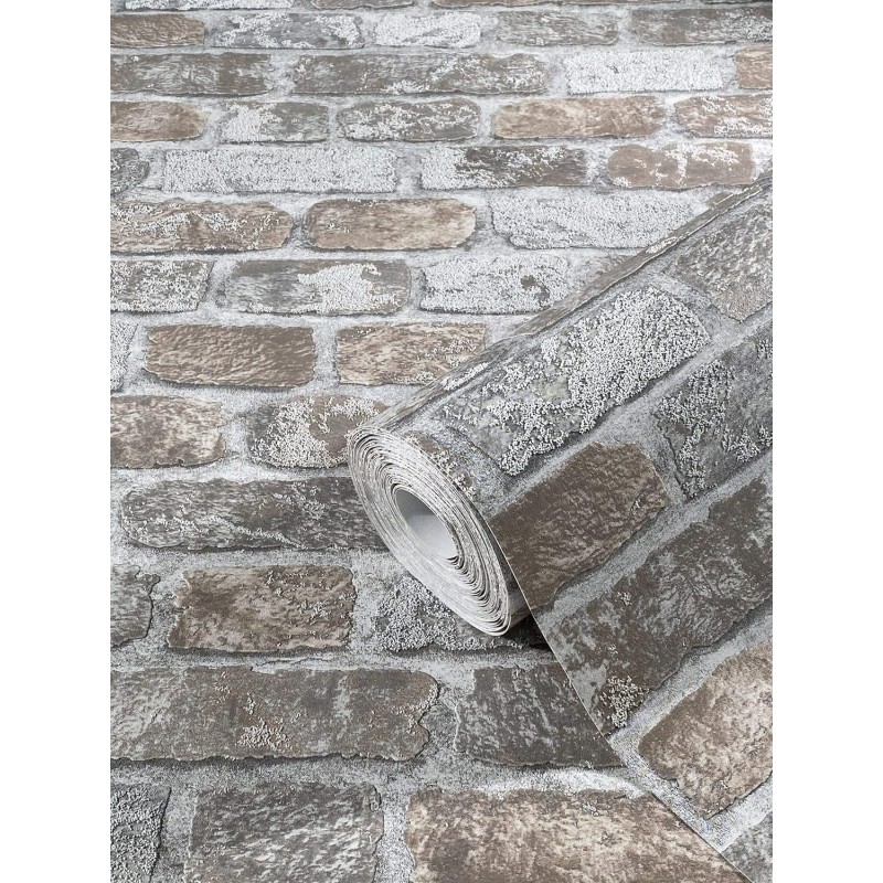 marburg Stone Wallpaper Grey Beige Brick 3D Effect for Bedroom Living Room or Kitchen Wallpaper Stone Look 10.05 m x 0.53 m 58410