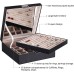 BEWISHOME Ring Organizer and Earring Box Holder - 11 Ring Slots, 25 Earring Compartments, Large Mirror, 2 Tiers - Jewellery Box, Cufflinks, Men, Black Faux Leather ESSH21B