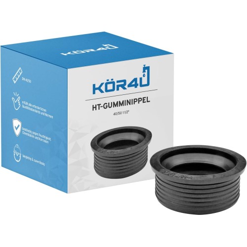 kör4u Siphon Sink Washbasin Seal, 40 x 50 mm, Black, Cuff, Rubber Sleeve, Rubber Nipple for Drain Pipe