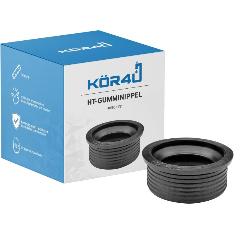 kör4u Siphon Sink Washbasin Seal, 40 x 50 mm, Black, Cuff, Rubber Sleeve, Rubber Nipple for Drain Pipe