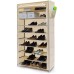 BAKAJI Shoe Cabinet Space Saving 10 Shelves Up to 45 Pairs of Shoes Steel Structure and Waterproof TNT Fabric Cover with Zipper Dustproof Beige 90 x 30 x 160 cm