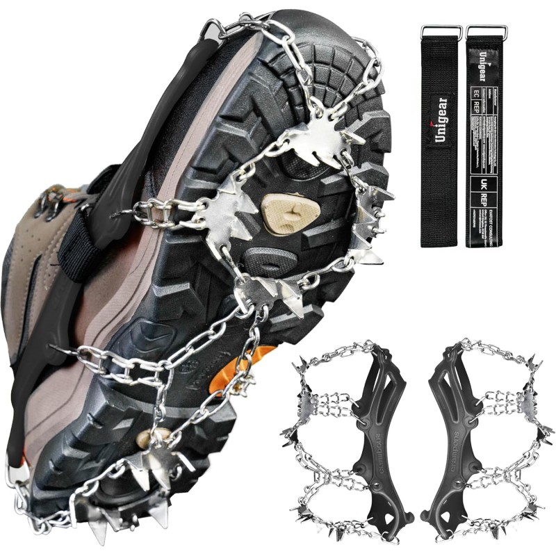 Unigear Crampons for Hiking Shoes, Grödel and Spikes for Ice, Snow, 24 Shoe Spikes, Snow Spikes, Ice Cleats, Traction with Non-Slip for Walking, Jogging, Climbing and Hiking