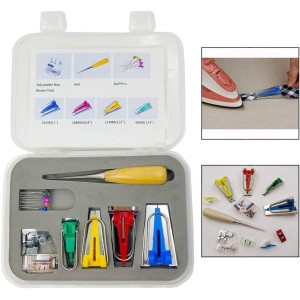 Xrten 7 Pieces Fabric Bias Tape Maker Tool, Bias Tape Maker Set with Binding Presser Foot, Quilting, Awl, Ball Pins