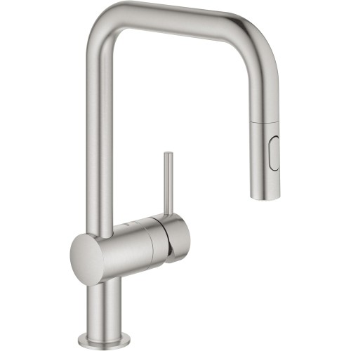 GROHE Minta | Kitchen tap - single-lever sink mixer | Kitchen faucet with pull-out mousse shower, improved conversion to dual-flush shower | Chrome | 32322DC2