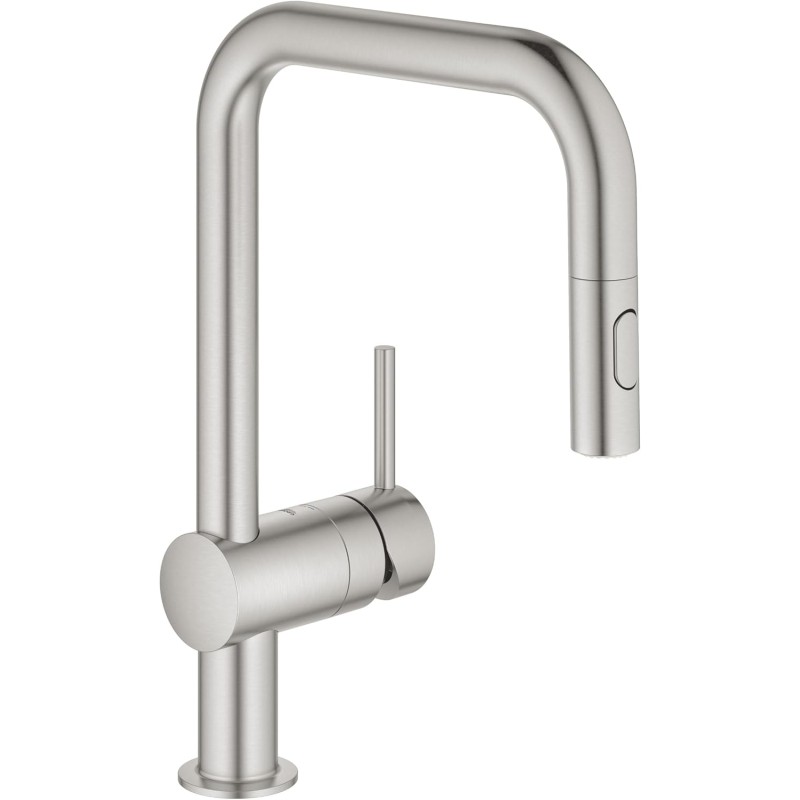 GROHE Minta | Kitchen tap - single-lever sink mixer | Kitchen faucet with pull-out mousse shower, improved conversion to dual-flush shower | Chrome | 32322DC2