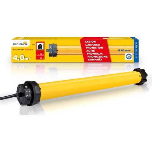 Schellenberg Action 20223 Roller Shutter Motor for 60 mm Steel Shafts, Mechanical End Position Adjustment, for Shutters with Area up to 4 m², SW 60, Roller Shutter Drive