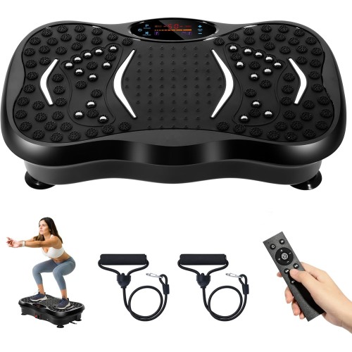 EVOLAND Vibration Plates, Vibration Fitness Equipment for Home Use, with Bluetooth Speaker, 5 Program Modes, 2 Resistance Bands, Vibration Fitness Trainer, 150 kg Maximum Load (B)