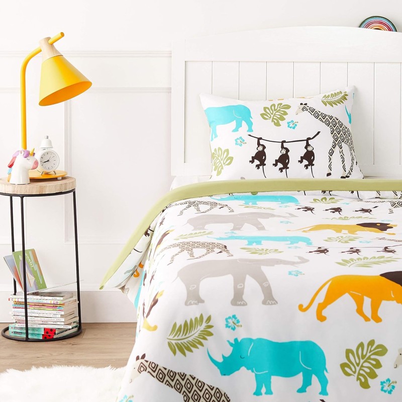 Amazon Basics Children's microfibre bedding set, animals, 100 x 135 cm and 40 x 60 cm