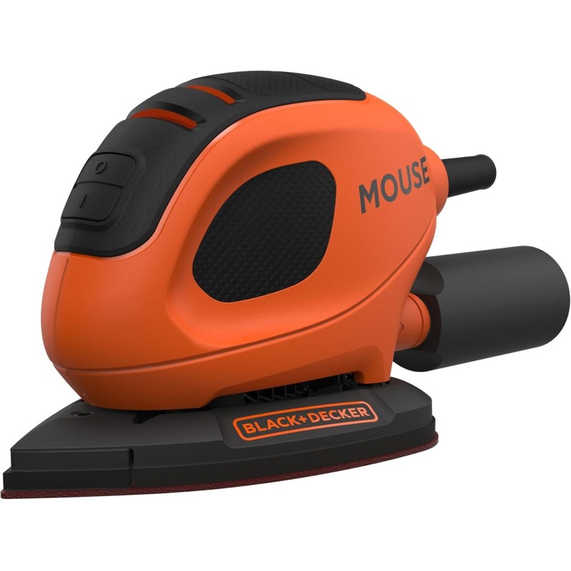 Black+Decker BEW230BC 55 Watt 133 x 95 mm Triangular Sander Mouse with Vacuum Adapter for Sanding/Polishing Velcro System Includes 15 Piece Sandpaper Set & Soft Bag BEW230BC