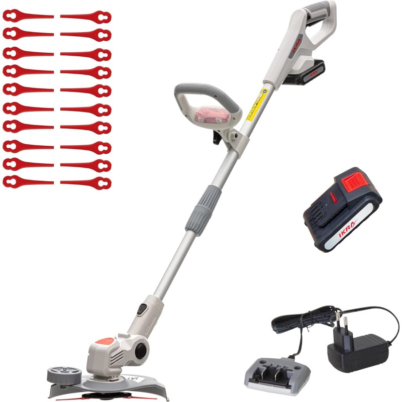 IKRA battery lawn trimmer IAT 20-1M incl. Battery, charger and 20x nylon knife.