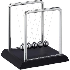 Relaxdays Newton Pendulum, Classic Ball Pendulum, 5 Balls, Physics Decoration for Office & Desk, Ball Pendulum, Silver, HBT: 13.5 x 13.5 x 11.5 cm.