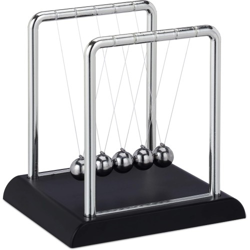 Relaxdays Newton Pendulum, Classic Ball Pendulum, 5 Balls, Physics Decoration for Office & Desk, Ball Pendulum, Silver, HBT: 13.5 x 13.5 x 11.5 cm.
