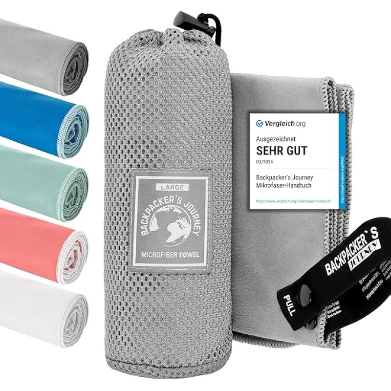 Backpacker's Journey Microfibre Towels in S, M, L, XL, Travel Towel Sets, Lightweight, Quick-Drying, Absorbent and Antibacterial