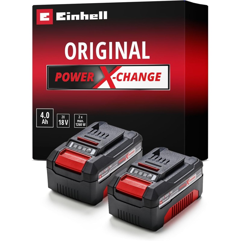 Einhell PXC Twin Pack 4.0 Ah Power X-Change Volks.Батерия (Li-Ion, 18 V, 2 x 4.0 Ah, подходяща за всички PXC устройства, проактивно управление на батерията, адаптирани към ситуацията цикли на зареждане