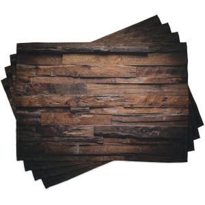 ABAKUHAUS Chocolate Place Mats, Rough Dark Timber Texture Picture Rustic Country Theme Hardwood Carpentry Washable Fabric Dining Room Kitchen Table Decoration Digital Print Dark Brown Brown