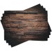 ABAKUHAUS Chocolate Place Mats, Rough Dark Timber Texture Picture Rustic Country Theme Hardwood Carpentry Washable Fabric Dining Room Kitchen Table Decoration Digital Print Dark Brown Brown