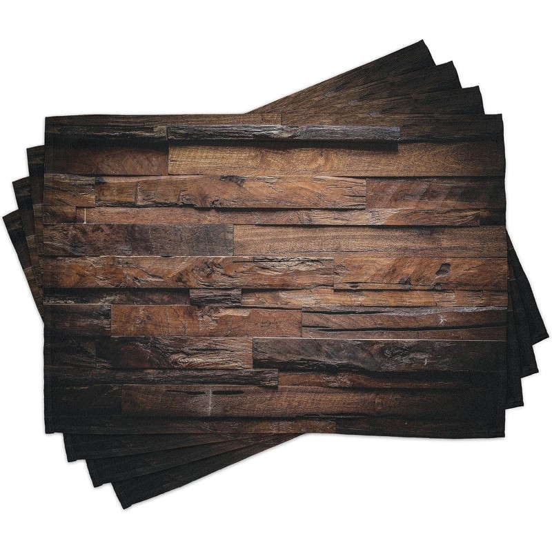 ABAKUHAUS Chocolate Place Mats, Rough Dark Timber Texture Picture Rustic Country Theme Hardwood Carpentry Washable Fabric Dining Room Kitchen Table Decoration Digital Print Dark Brown Brown