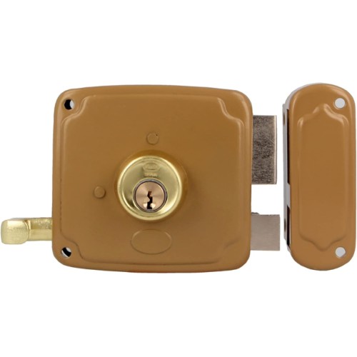 Amig Door Lock - Дясна колесна брава с заключващ лост, затвор и дръжка | Златна стомана | Размери: 85 x 95 mm | Идеална за дървени входни или преходни врати