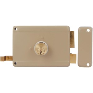 Amig - Right Mortice Lock with Latch Lever, Tongue and Handle for Wooden Doors Model 78 | 120 x 85 mm | Bolt with Round Tooth Cylinder | Beige Steel