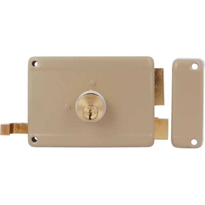 Amig - Right Mortice Lock with Latch Lever, Tongue and Handle for Wooden Doors Model 78 | 120 x 85 mm | Bolt with Round Tooth Cylinder | Beige Steel
