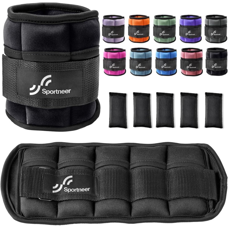 Sportneer 2 Packs Ankle Weights Adjustable Ankle Weights Set Wrist Straps 0.45kg - 2.25kg (per ankle) / 0.9kg - 4.5kg (per pair)