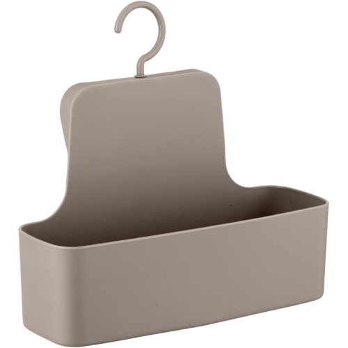 WENKO Barcelona Shower Caddy with Moving Hook, Special Plastic (Shatter-Proof), Fixing No Drilling Required, Taupe