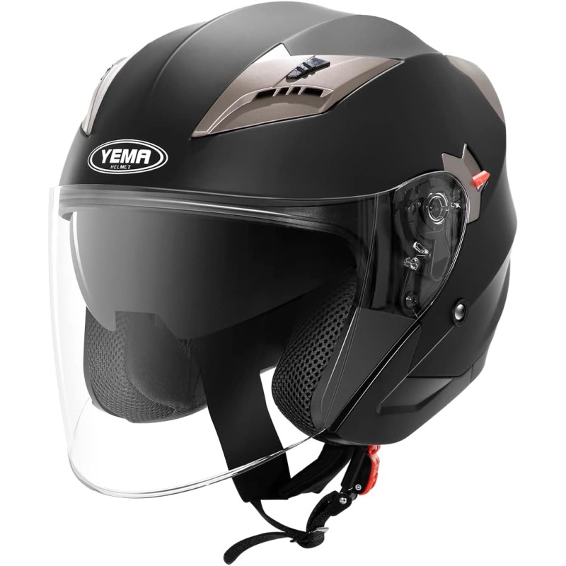 Jethelme Rollerhelm Sturzhelm Chopper Helm - YEMA YM-627 Motorradhelm ECE mit Doppelvisier Sonnenblende für Damen Herren Erwachsene