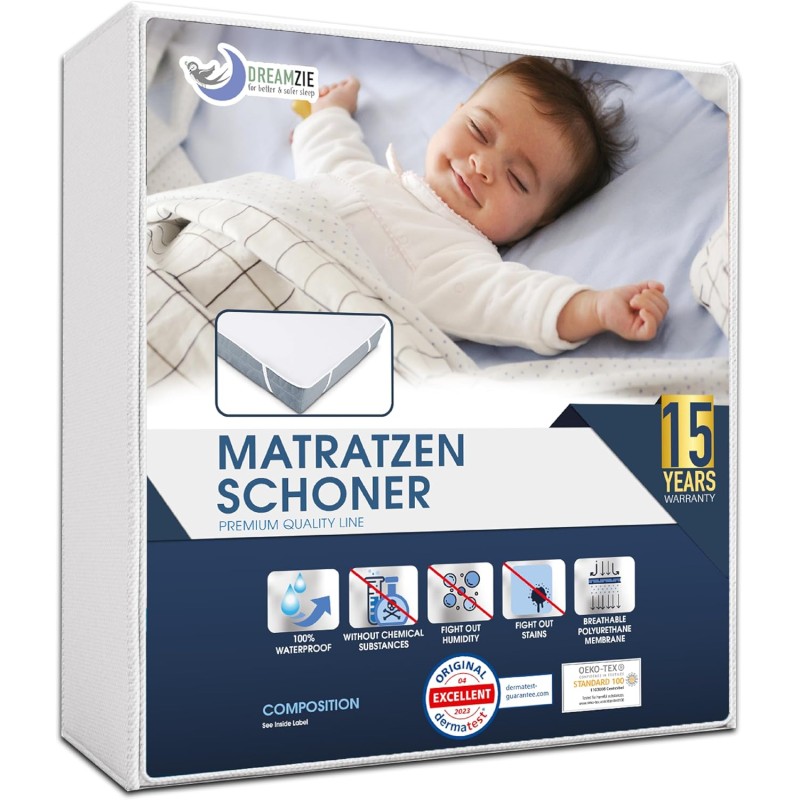 Mattress Protector 60 x 120 cm, Waterproof, Made in EU and Oeko-Tex Certified by Dreamzie, Breathable Mattress Topper