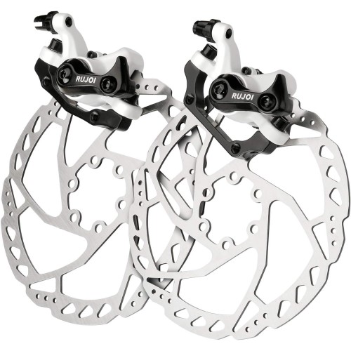 Rujoi Brake Disc 2 Pieces Bicycle Brake Disc with 12 Screws 160 mm Rotor Aluminium Front and Rear Mechanic Toolless Pad Adjuster for Road Bike, Cruiser MTB, Mountain Bike