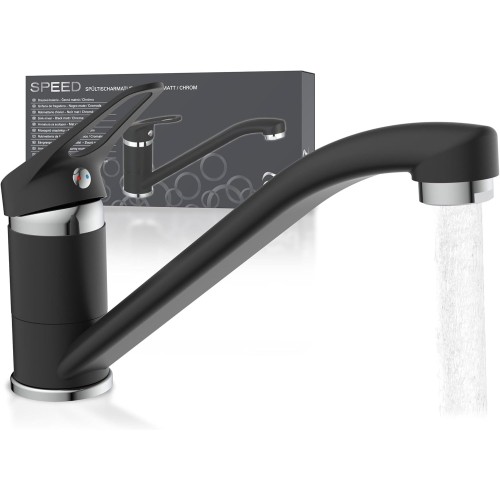 EISL SPEED NI182SCR-B Kitchen Sink Mixer Tap Chrome / Black Single Lever Kitchen Mixer Tap 360° Swivelling in Chrome/Black