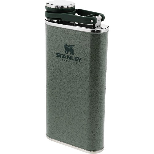 Stanley Classic Wide Mouth Flask 236 ml/8 oz, Hammertone Green, with Never-Lose Cap – Stainless Steel Hip Flask with Wide Opening for Easy Filling and Pouring – BPA-Free