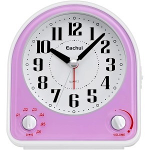 Eachui Analogue Alarm Clock with 7 Alarm Tones, Night Light, Snooze, No Ticking, Silent with Adjustable Volume, Battery Operated