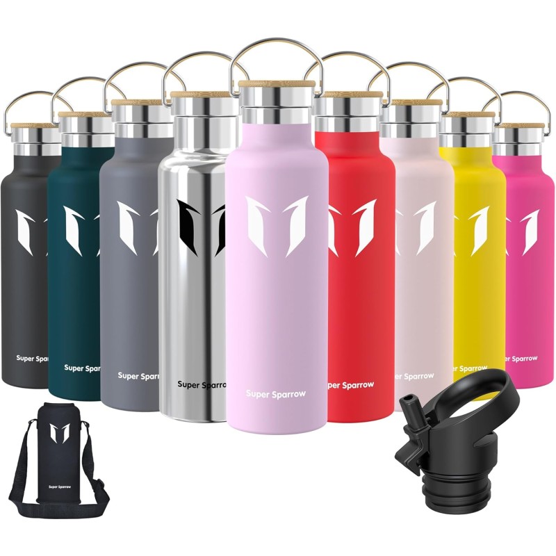 Super Sparrow Stainless Steel Water Bottle, 350 ml, 500 ml, 620 ml, 750 ml, 1 L, Leak-Proof Thermos Flask, BPA-Free Water Bottle, Carbonated Thermos Flask for Children, Fizz, Sports, University,