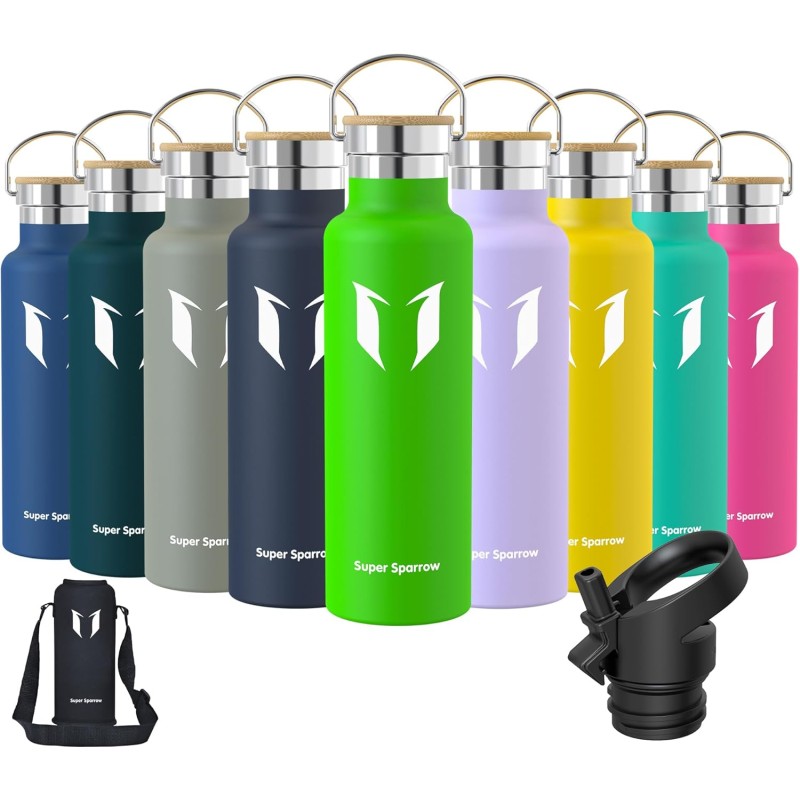 Super Sparrow Stainless Steel Water Bottle, 350 ml, 500 ml, 620 ml, 750 ml, 1 L, Leak-Proof Thermos Flask, BPA-Free Water Bottle, Carbonated Thermos Flask for Children, Fizz, Sports, University,