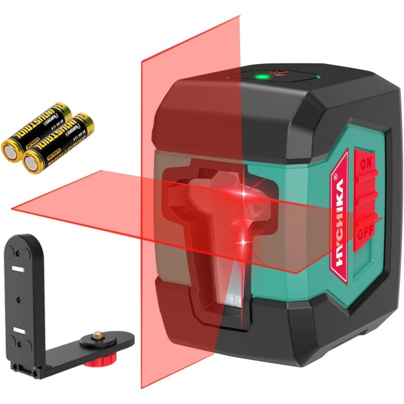 HYCHIKA Crossline Laser 15M Self Levelling Line Laser with Dual Laser Module 360° Switchable Horizontal/Vertical with Holder, Protective Case and 2 x AA Batteries