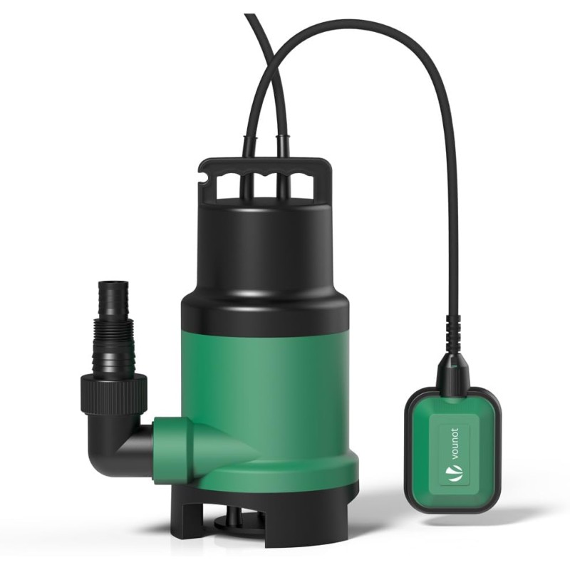 VOUNOT Submersible Pump with Float Switch, 750 W Dirty Water Pump, Submersible Sewage Pump, Submersible Depth up to 7 m, Max. 7.5 m Delivery Height, Foreign Bodies up to 25 mm, Max. 14000 l/h