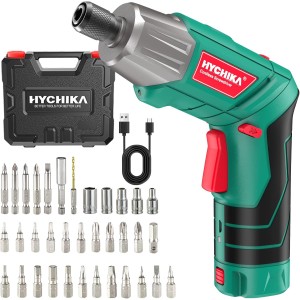 Hychika Cordless Screwdriver / 6 Nm Max. Torque / 2000 mAh - 3.6 V Li-Ion Battery / with 36 Accessories, LED Light and Torch, Ratchet Wrench, Charging Adaptor with USB Cable and Storage Box for Screws