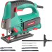 Jigsaw 800 W Максимална дълбочина на рязане на дърво 110 mm, 800-3000SPM Hychika електрически трион с лазер, 6 променливи скорости и 0-3 орбитални позиции, 6 остриета, рязане на фаски: -45° до 45°, куфар.
