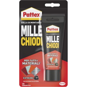 Pattex Mille Nails Extreme, силно лепило за монтаж, силно лепило за вътрешна и външна употреба, водоустойчиво и UV-устойчиво уплътнително лепило, бяло, 1 x 142 g блистерна опаковка