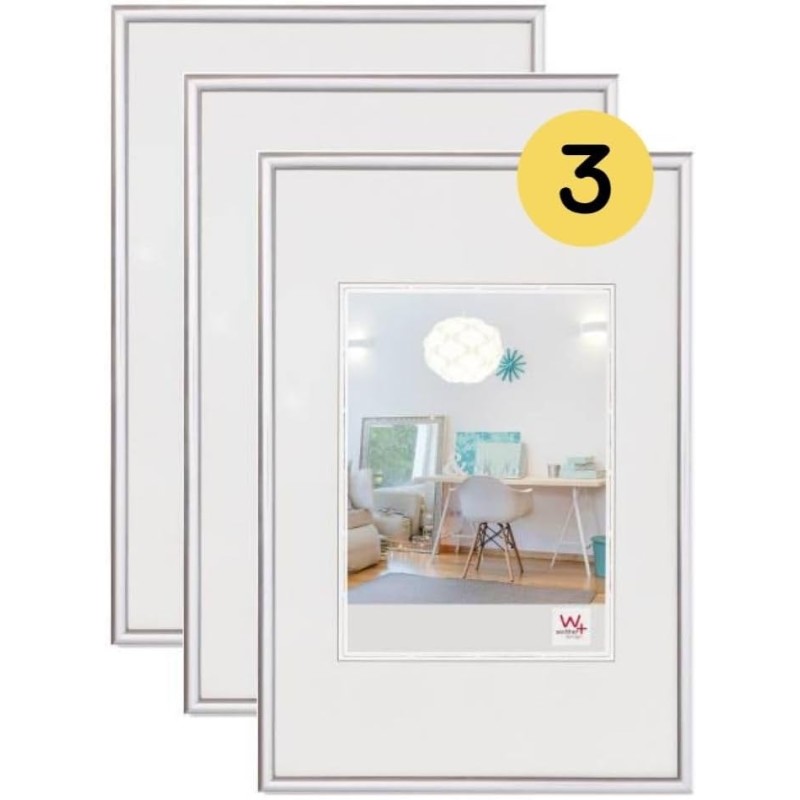 walther design KV030S3 New Lifestyle Plastic Picture Frame, 20 x 30 cm, Silver, Pack of 3